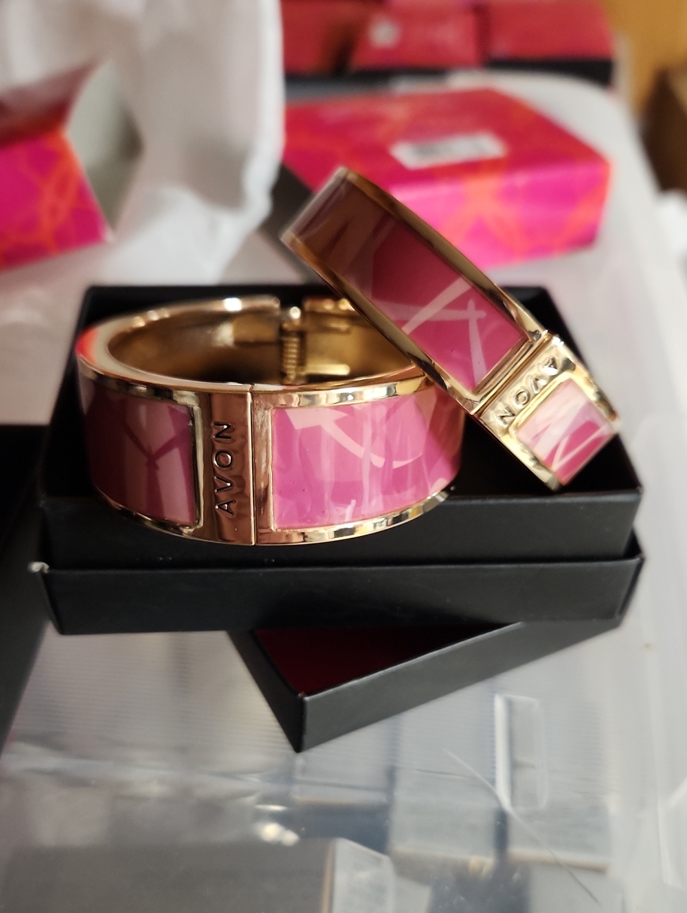 Avon 2pc Set Pink Hope Bangles Ribbon